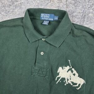 Vintage Polo Ralph Lauren Rugby Shirt Green Men Large #3 Rare Big Dueling Ponies